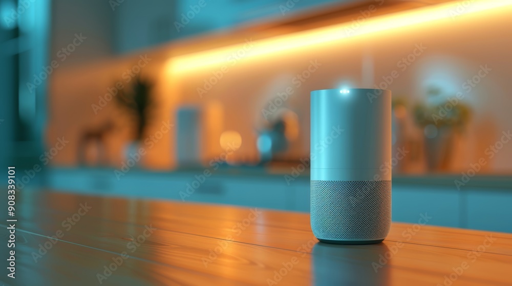 Smart Speaker on Modern Kitchen Counter Smart Speaker on Modern Kitchen Counter