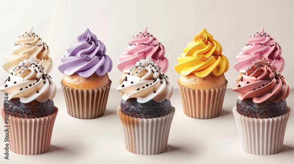 Colorful Cupcakes with Sprinkles - 3D Illustration Colorful Cupcakes with Sprinkles - 3D Illustration