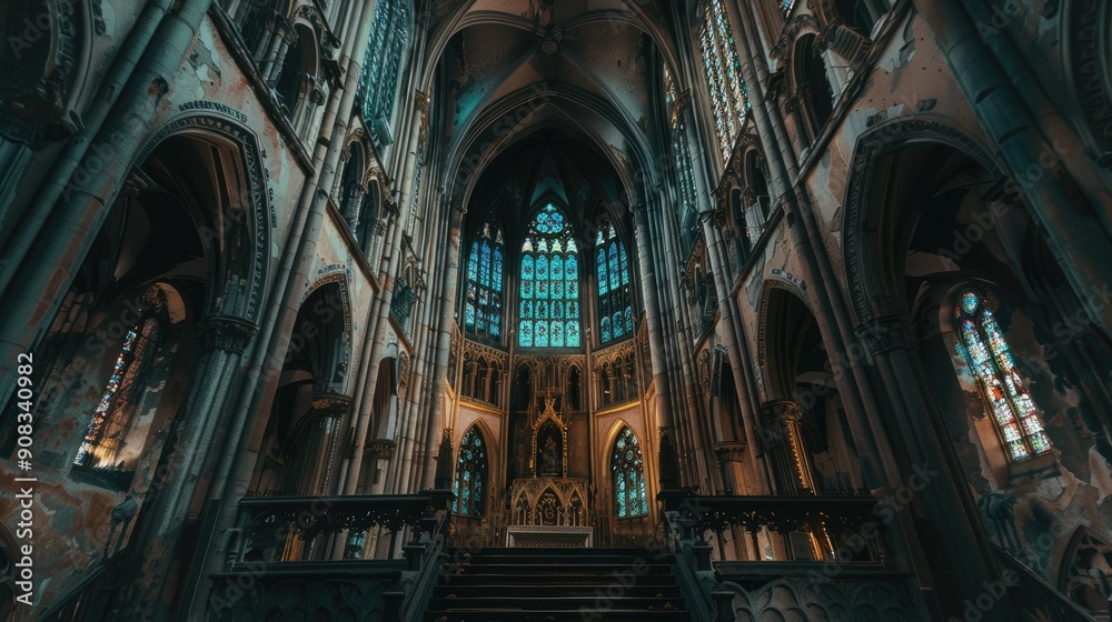 Gothic cathedral with detailed stone carvings and stained glass Gothic cathedral with detailed stone carvings and stained glass