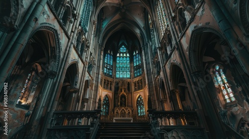 Gothic cathedral with detailed stone carvings and stained glass