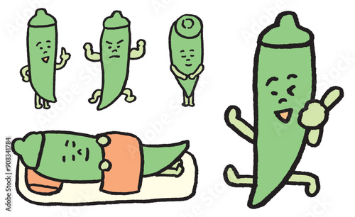 緑が鮮やかなかわいいオクラのキャラ素材