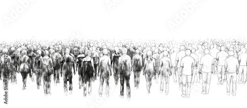 Group of silhouettes of people standing side by side in black outline on transparent background