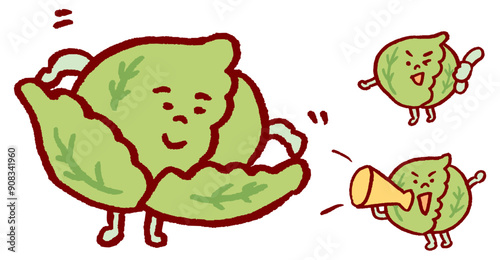 緑が鮮やかなかわいいキャベツのキャラ素材