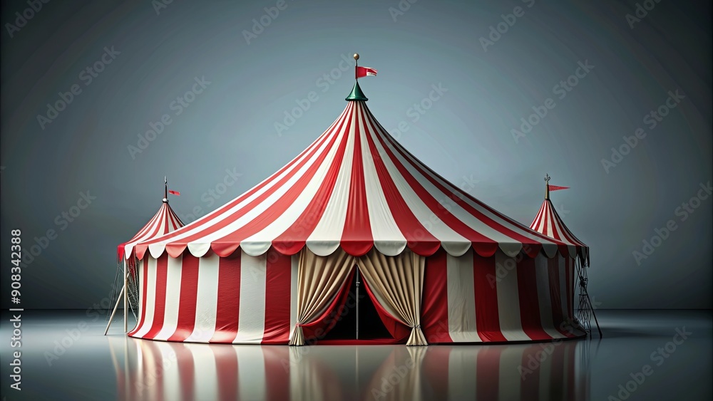 Circus tent with red and white stripes isolated on background, carnival ...