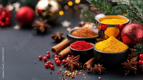Fototapeta Naklejka Na Ścianę i Meble -  Spices and festive table, holiday feast