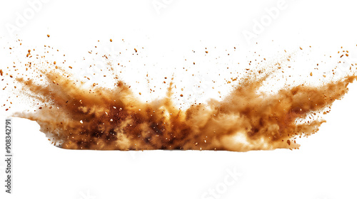 Abstract golden sand grain explosion isolated on transparent background