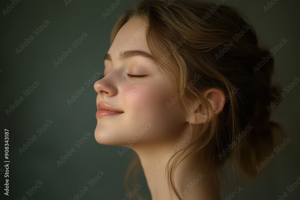 A close up of a girl's face with her eyes closed A close up of a girl's face with her eyes closed