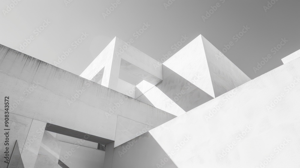 Fototapeta premium Minimalist white building with sharp angles and shadow play