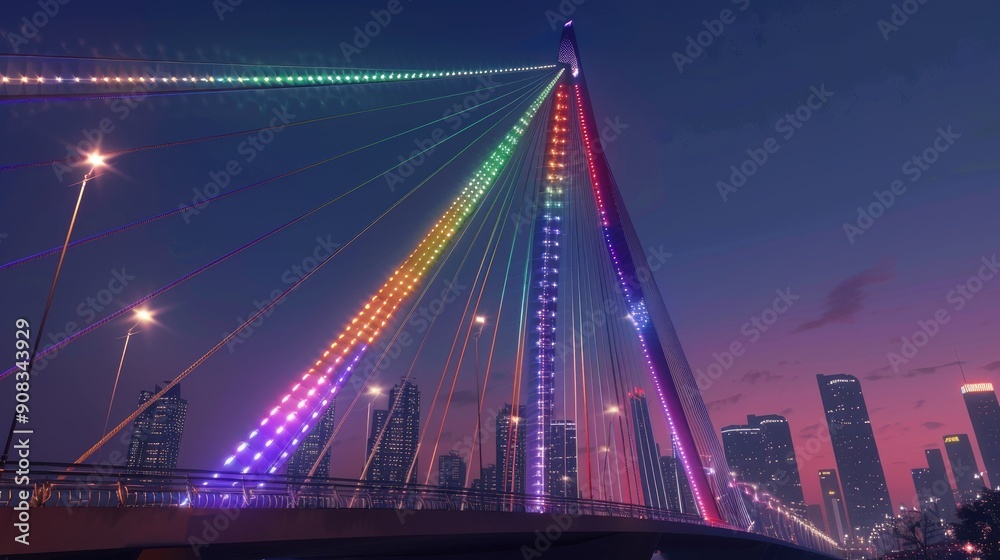 Obraz premium Modern bridge with sleek lines and colorful LED lights