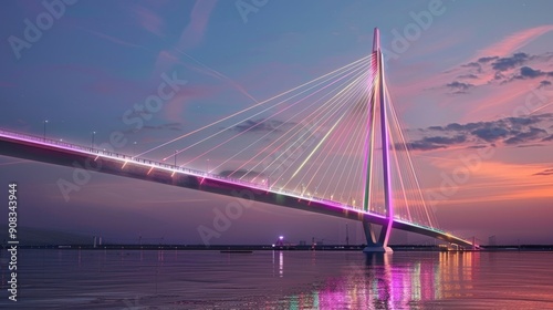 Modern bridge with sleek lines and colorful LED lights