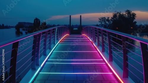 Modern bridge with sleek lines and colorful LED lights