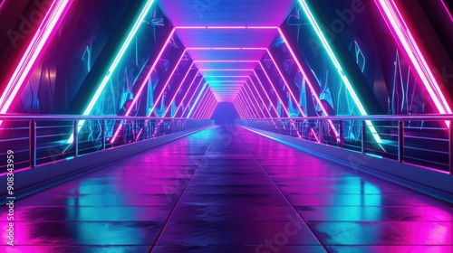 Modern bridge with sleek lines and colorful LED lights