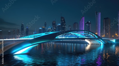 Modern bridge with sleek lines and colorful LED lights