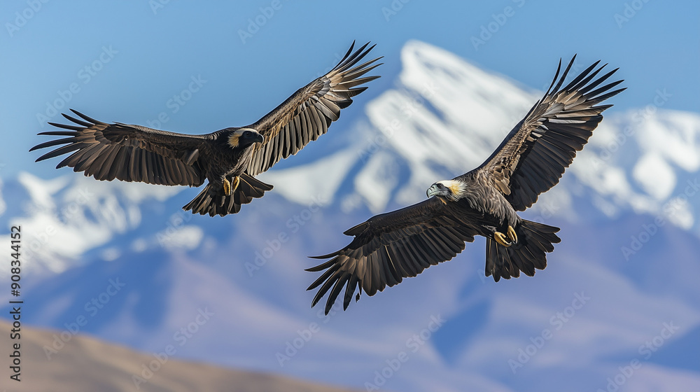 Fototapeta premium Andean Condors Soaring Over Mountain Peaks