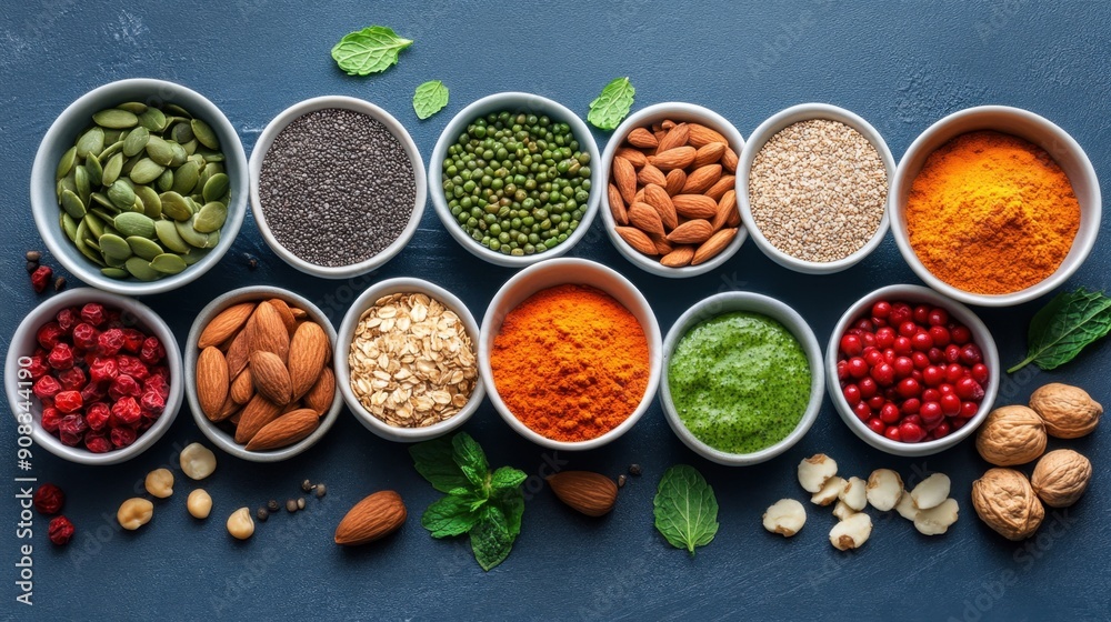 Spices and smoothie bowls, healthy breakfast Spices and smoothie bowls, healthy breakfast