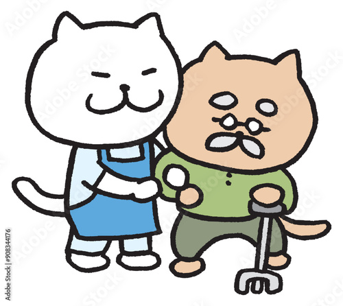 介護職員のかわいい猫のキャラ素材