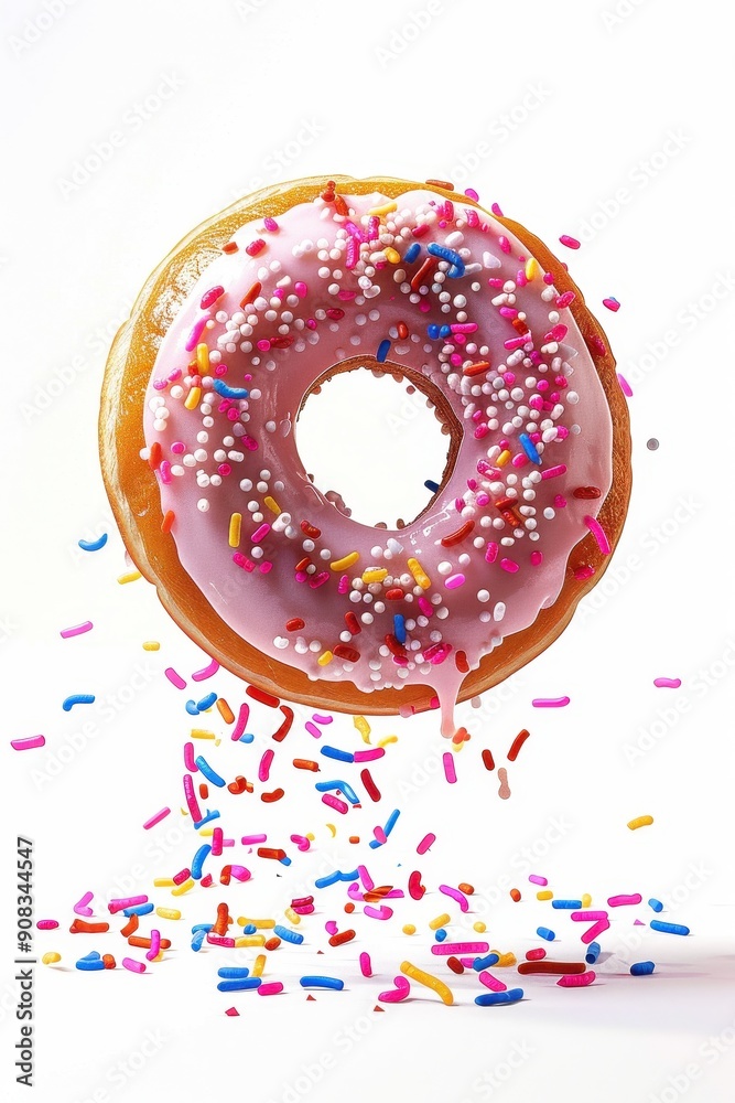 Falling Donut isolated on white background, full depth of field Falling Donut isolated on white background, full depth of field