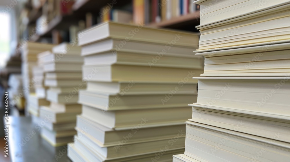 Stacks of books on the wooden table of the school library, educational and knowledge background. Stacks of books on the wooden table of the school library, educational and knowledge background.