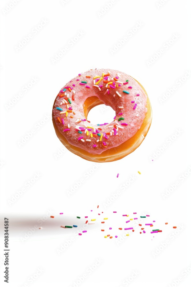 Falling Donut isolated on white background, full depth of field Falling Donut isolated on white background, full depth of field
