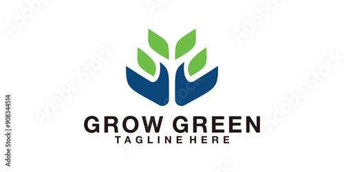 logo design combination of hand and leaf,grow growth,green,environmental,logo design template,icon,vector,symbol,creative,idea.