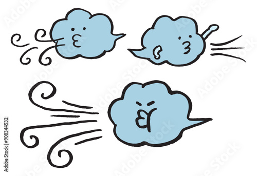 風を感じるかわいい雲のキャラ素材