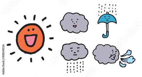 晴れや雨などかわいい天候のキャラ素材