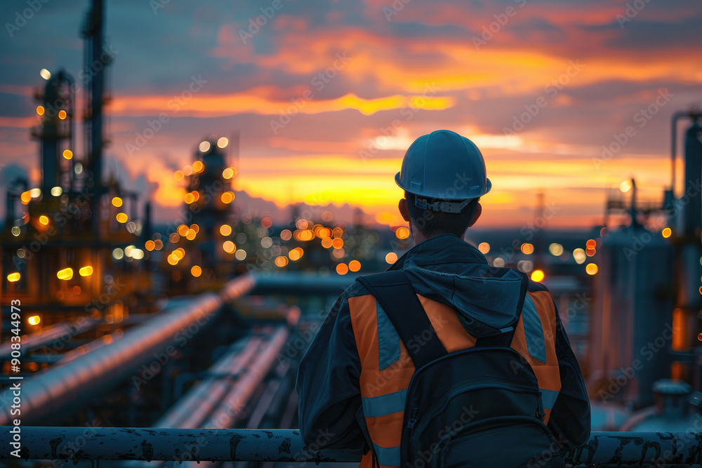Petrochemical engineering man standing in oil refinery building structure petrochemical industry. Generative AI Petrochemical engineering man standing in oil refinery building structure petrochemical industry. Generative AI