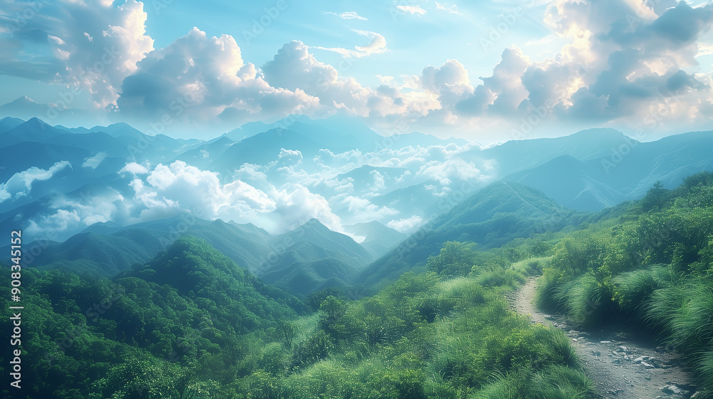 Fototapeta premium Mountain landscape above the clouds