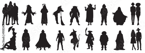 silhouette of halloween people in halloween costume collection
