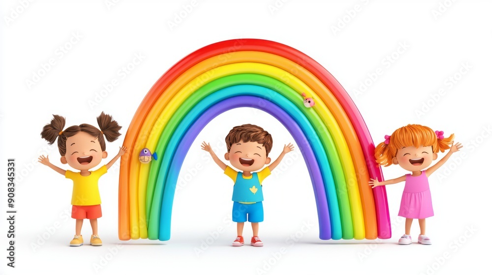 3D Cute Cartoon Children Drawing Rainbows - Free Stock Image 3D Cute Cartoon Children Drawing Rainbows - Free Stock Image