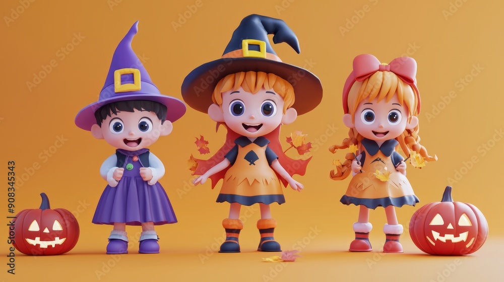 Adorable 3D Cartoon Kids in Costumes for Halloween - Free Image Download Adorable 3D Cartoon Kids in Costumes for Halloween - Free Image Download