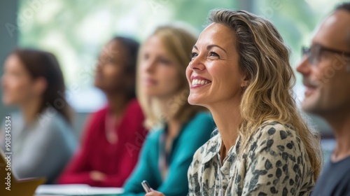 A group of adults in a classroom setting, participating in a continuing education course, with a mix of ages and backgrounds, engaged in learning new skills and knowledge, showcasing the lifelong