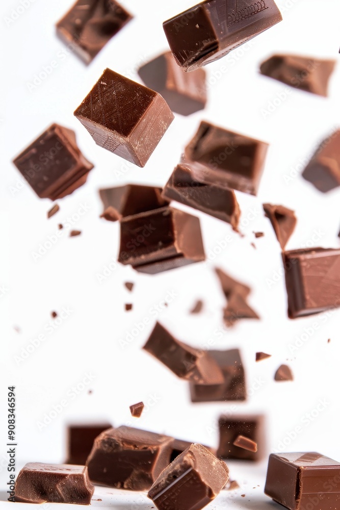 Falling Chocolate Fudge isolated on white background, full depth of field Falling Chocolate Fudge isolated on white background, full depth of field