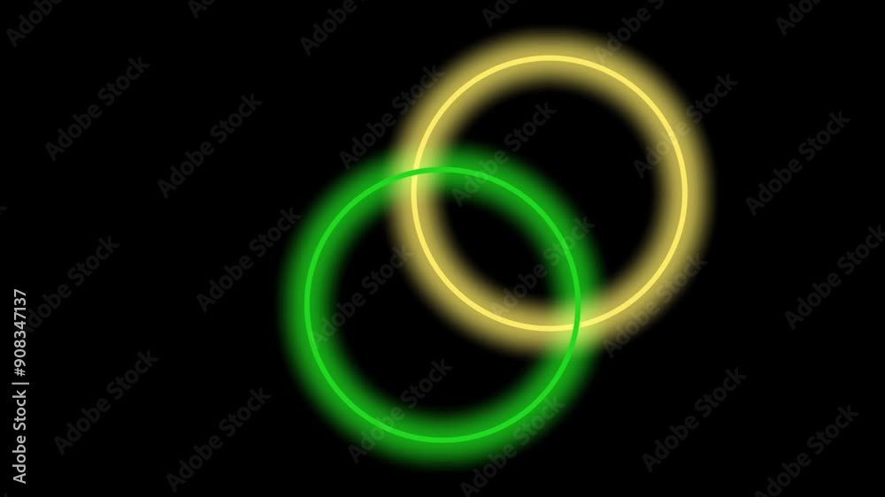 Animation of three neon rings colored red and yellow and green with blinking effects Animation of three neon rings colored red and yellow and green with blinking effects