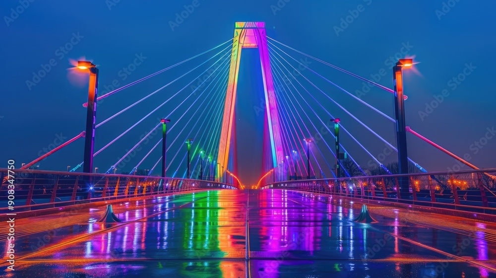 Obraz premium Modern bridge with sleek lines and colorful LED lights