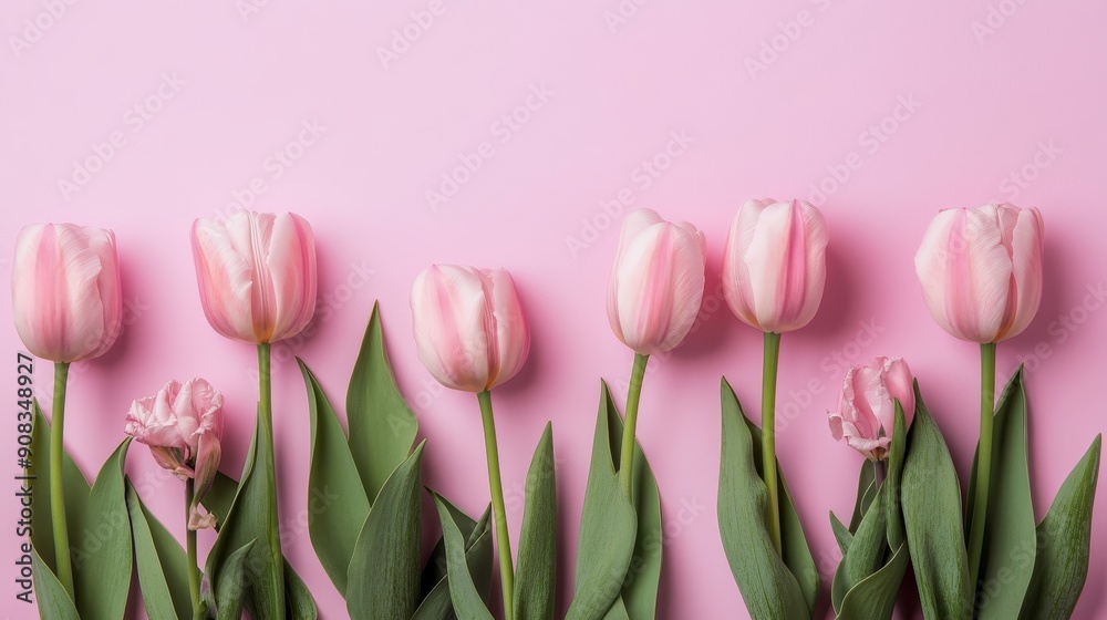 Blooming Beauty: Pink Tulips on Clear Background, Minimalistic Floral Wallpaper Blooming Beauty: Pink Tulips on Clear Background, Minimalistic Floral Wallpaper