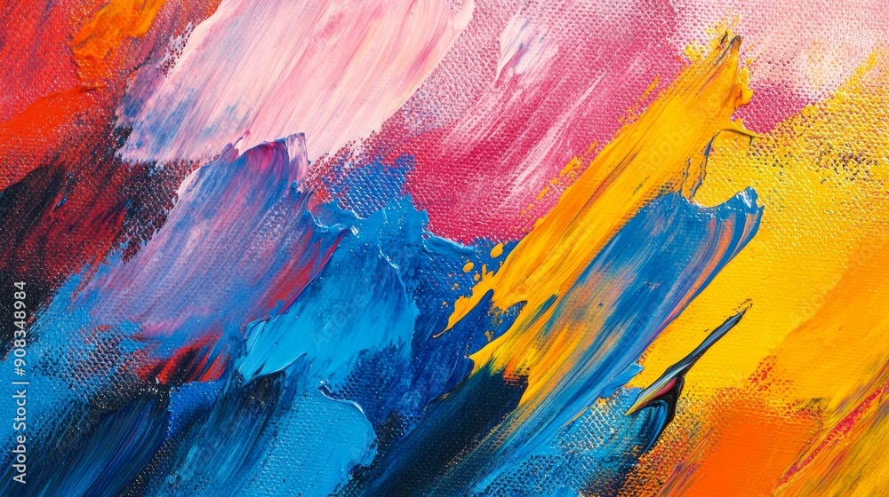 Vibrant Grunge Acrylic Hand Painted Canvas Background with Abstract Texture - Close-up Colorful Brushstrokes for Poster, Card, Invitation Vibrant Grunge Acrylic Hand Painted Canvas Background with Abstract Texture - Close-up Colorful Brushstrokes for Poster, Card, Invitation