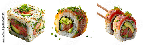 Assorted Sushi Rolls Isolated on Transparent Background