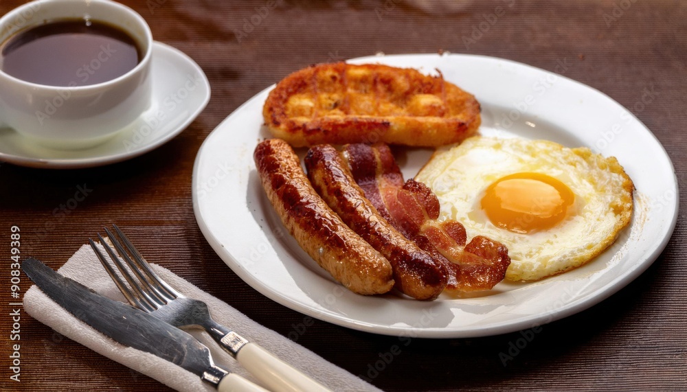 AI Generated Traditional English Breakfast with Bacon and Beans AI Generated Traditional English Breakfast with Bacon and Beans