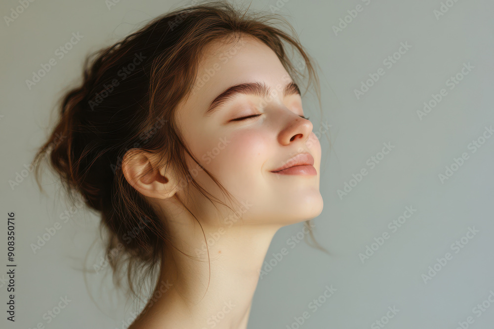A close up of a girl's face with her eyes closed A close up of a girl's face with her eyes closed