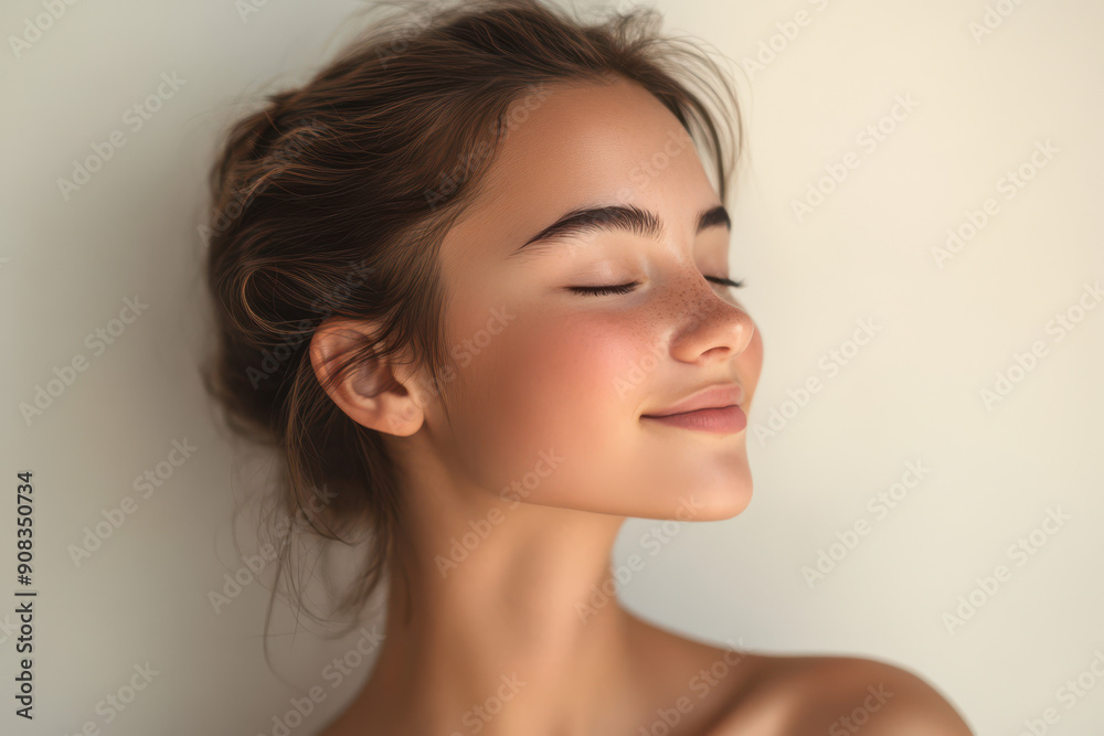 A close up of a girl's face with her eyes closed A close up of a girl's face with her eyes closed
