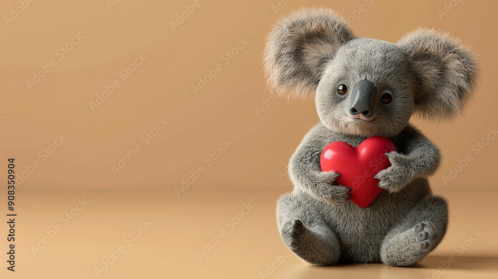 A cute koala bear is holding a red heart. A cute koala bear is holding a red heart.
