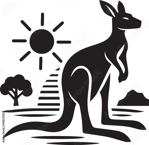 Kangaroo logo. Isolated kangaroo on white background, kangaroo silhouette, kangaroo icon vector illustration, kangaroo logo
