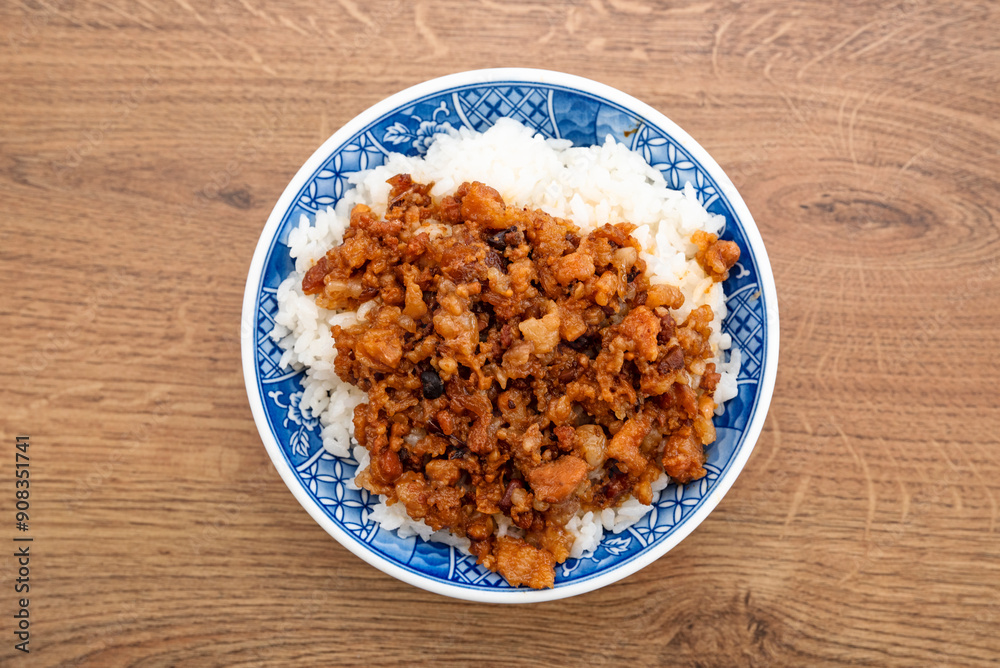 Taiwan famous food - Braised pork rice (lu rou fan).   