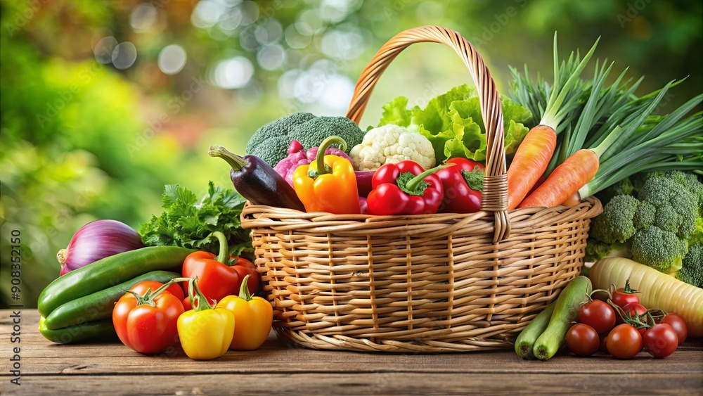 An overflowing basket of fresh vegetables on background, fresh, vegetables, basket, abundance, organic, harvest An overflowing basket of fresh vegetables on background, fresh, vegetables, basket, abundance, organic, harvest