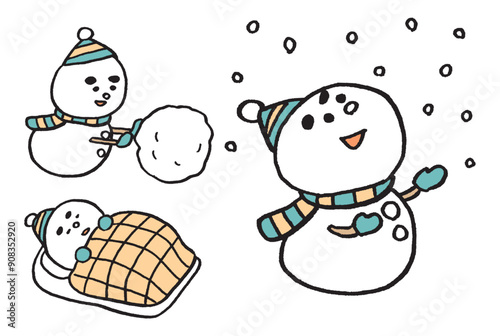 冬の定番かわいい雪だるまのキャラ素材