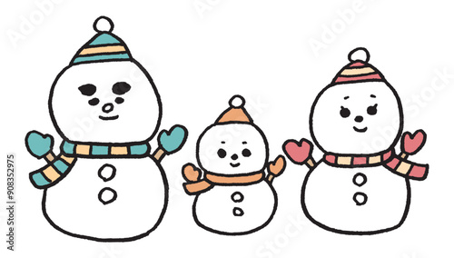 冬の定番かわいい雪だるまのキャラ素材
