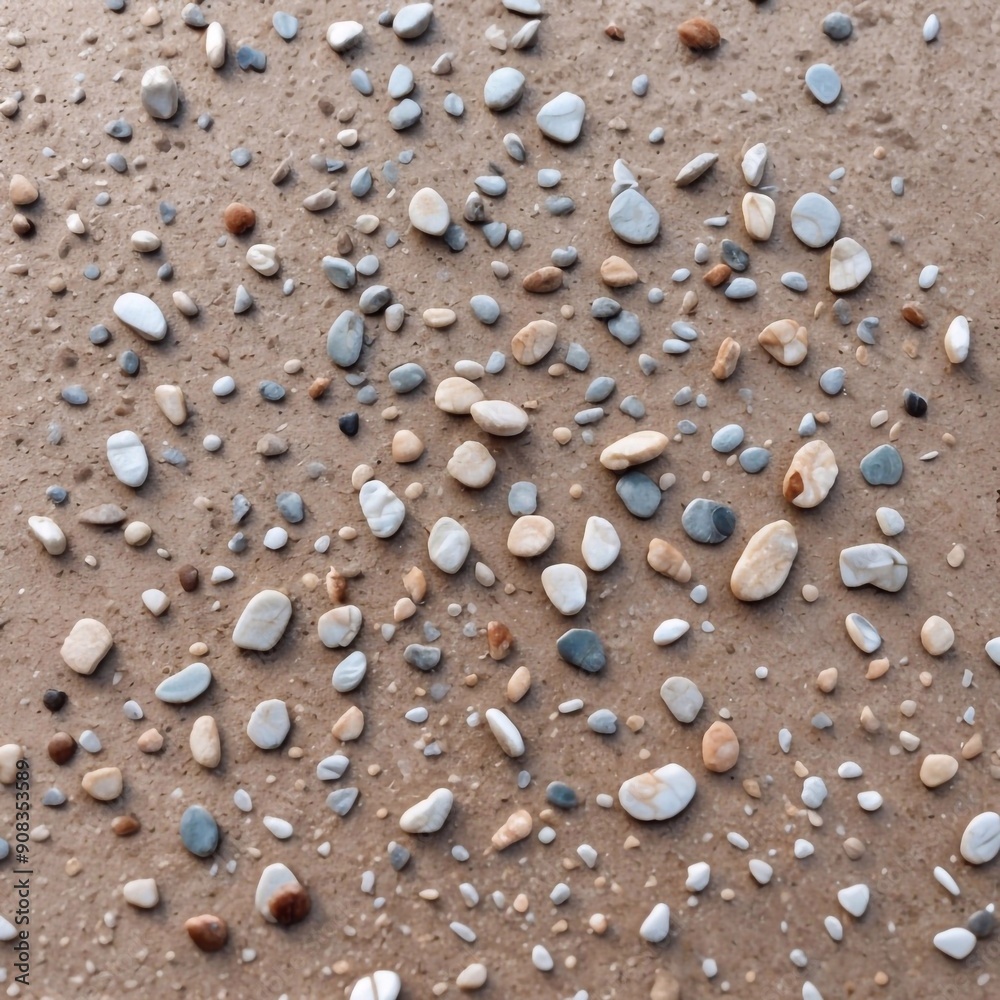Image of a beach with smooth, rounded stones on wet sand. Grey and beige tones contrast with the earthy texture. Perfect for transmitting calm and connection with nature. Image of a beach with smooth, rounded stones on wet sand. Grey and beige tones contrast with the earthy texture. Perfect for transmitting calm and connection with nature.