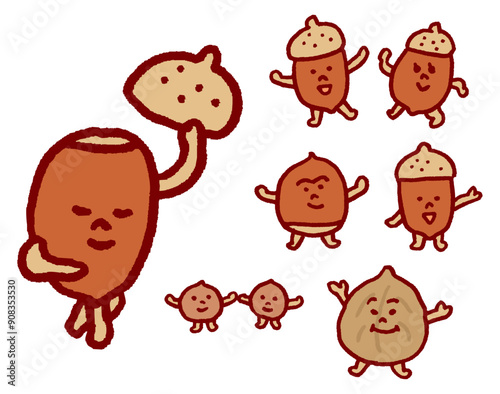 秋に活躍するかわいい木の実のキャライラスト
