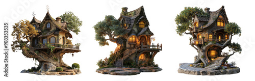 Fantasy Tree Houses Isolated on Transparent Background